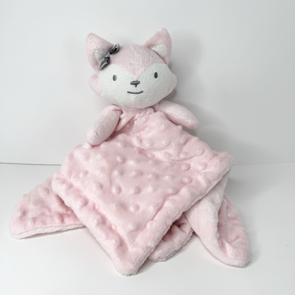 SL Home Fashions Pink Fox Minky Dots Gray Bow Plush Lovey Security Blanket Thick